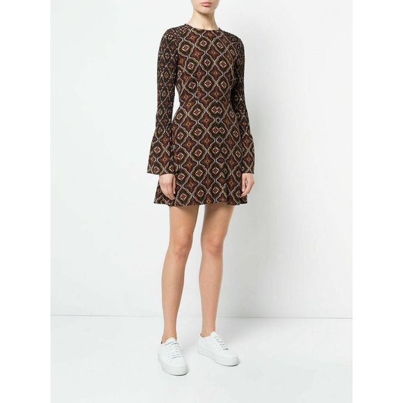 A.L.C. Burgundy Gold Print Alexa Silk Dress - Picture 1 of 11